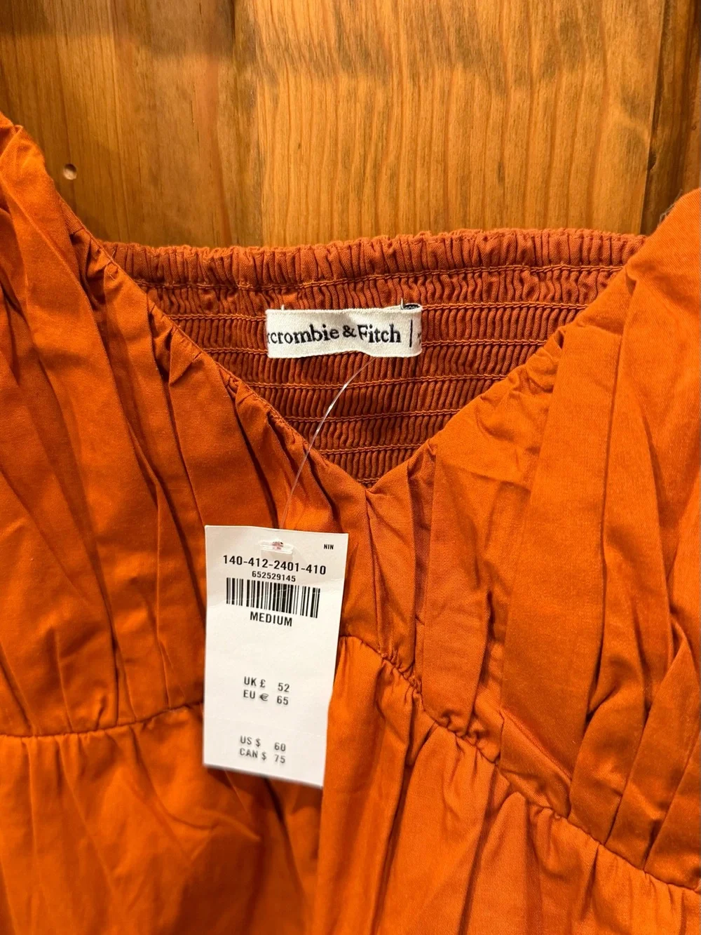 Abercrombie & Fitch Rust-Orange Puff Sleeve Peplum Blouse